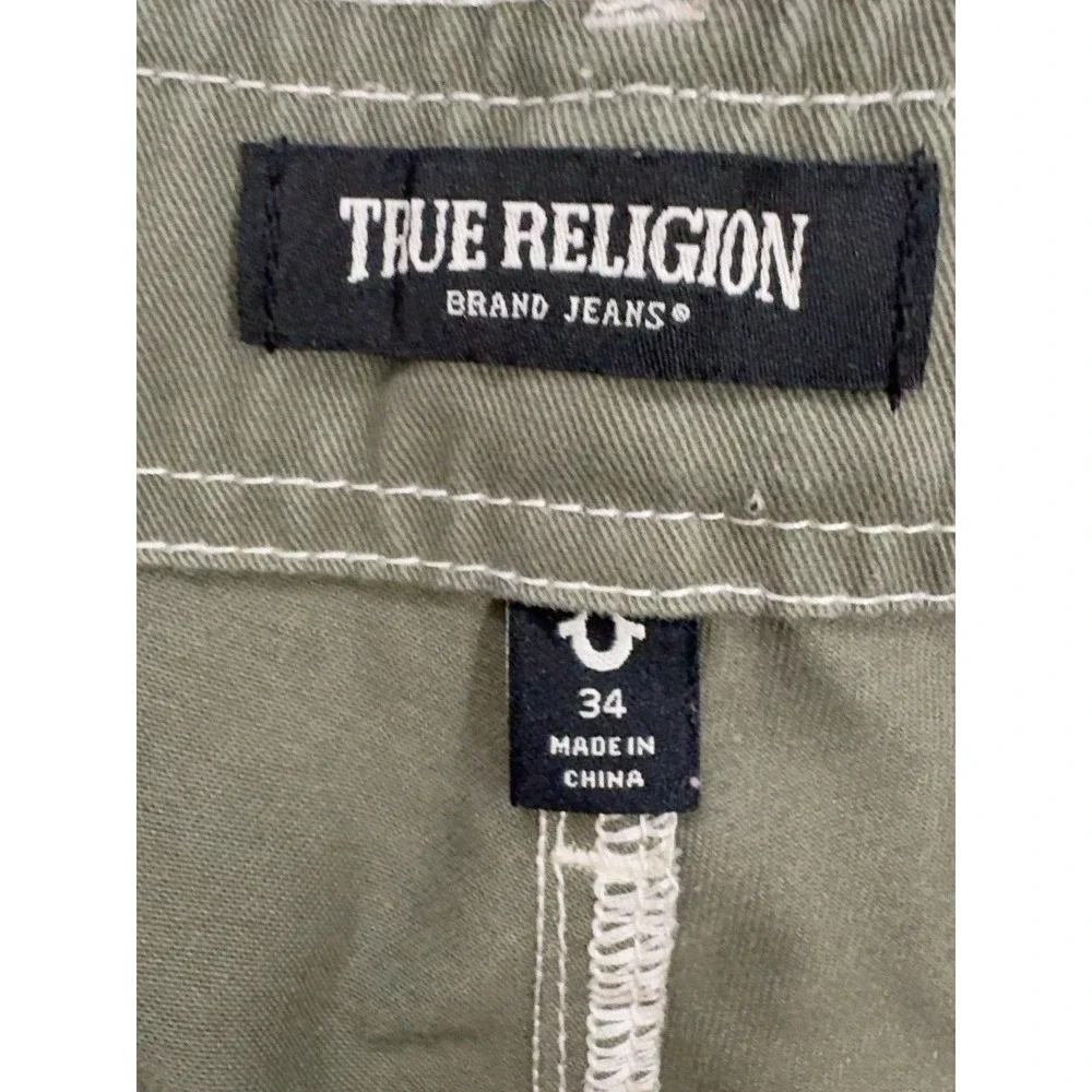 True Religion Mens Olive Green Contrast Stitch Cargo Pants Size 34 Straight Leg